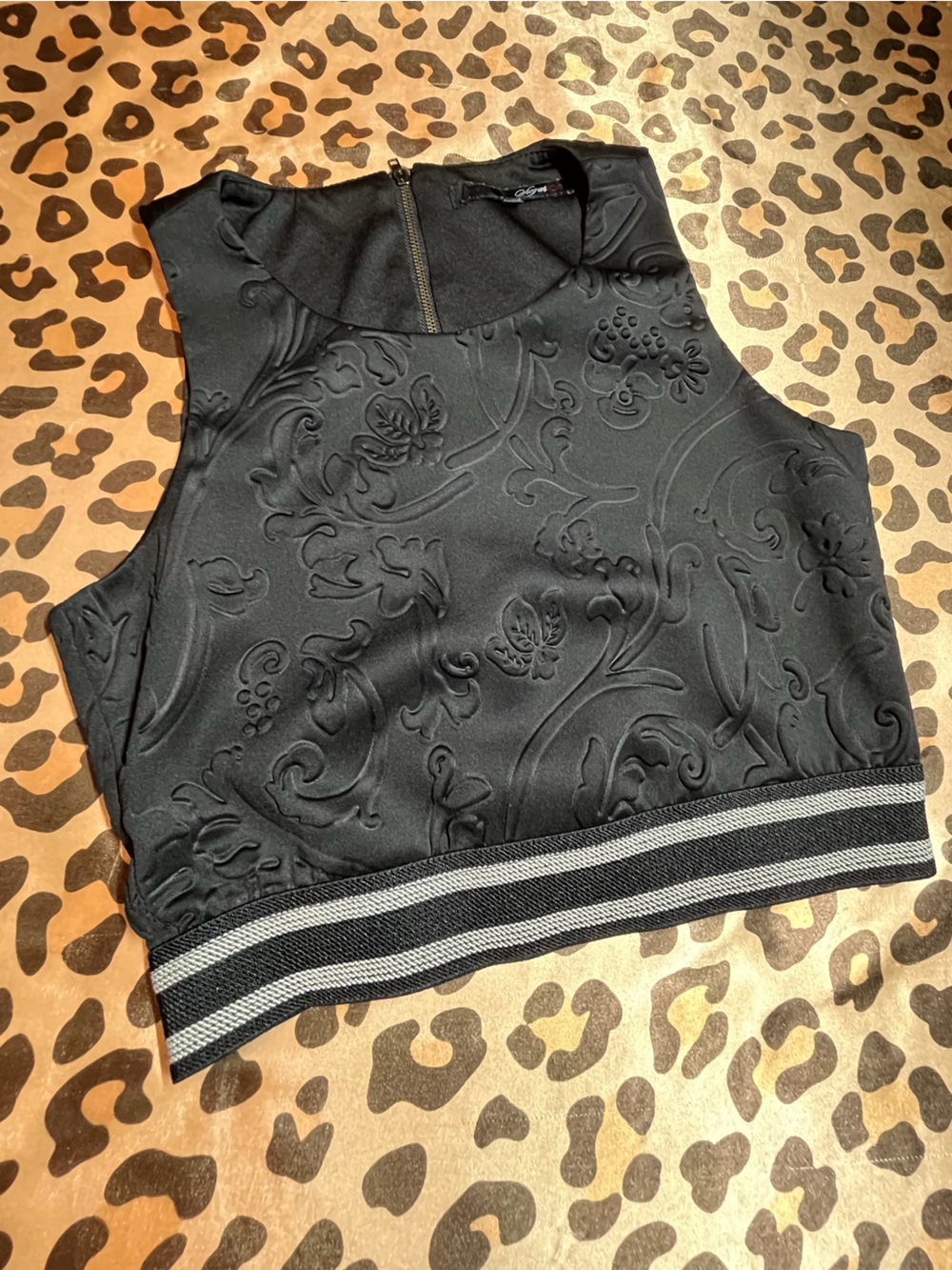 High-Waist Black Shapewear Top with Embossed Floral Texture